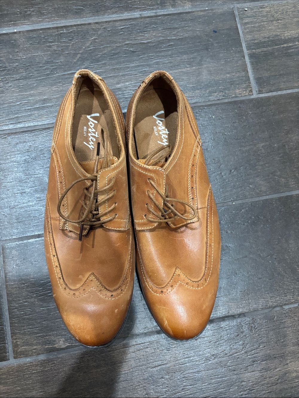 Vostey Tan Leather Wingtip Oxfords